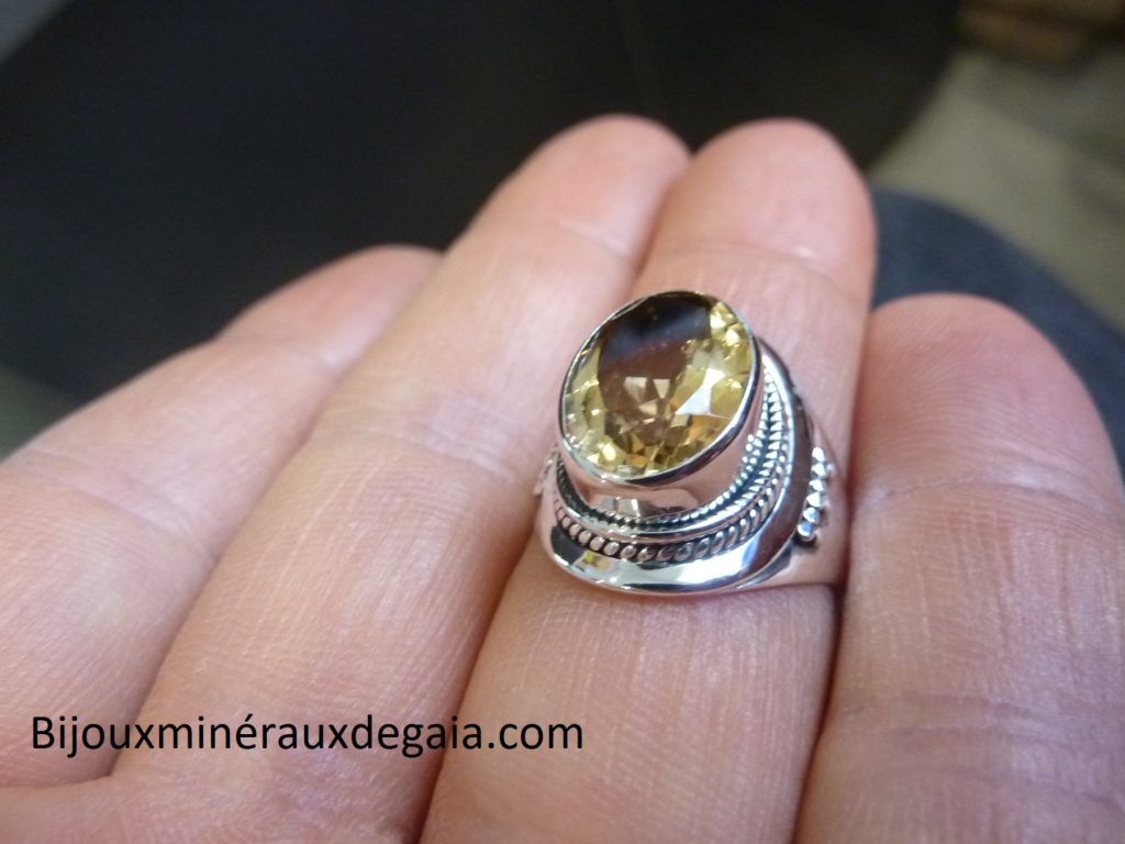 Bague citrine monture argent 925 taille 60 Ref 9308