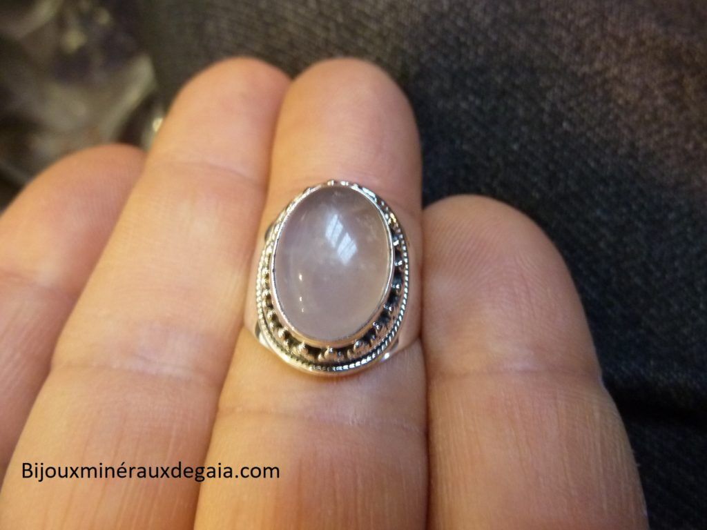Bague quartz rose monture argent 925 taille 55 1/4 ref 5034