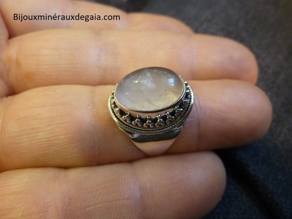 Bague quartz rose monture argent 925 taille 55 1/4 ref 5034