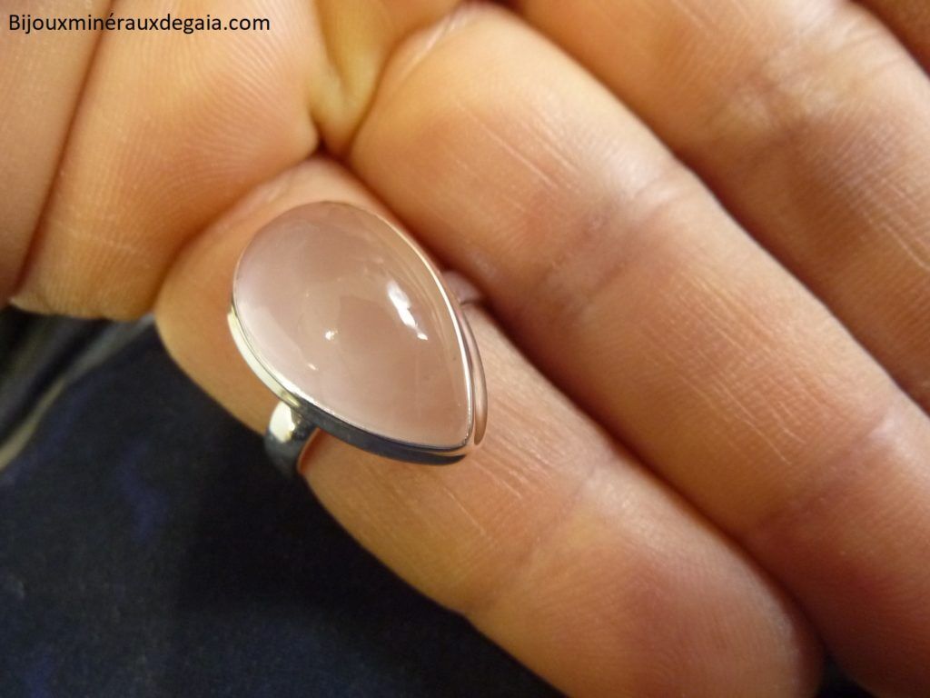 Bague quartz rose monture argent 925 taille 57 3/4 ref 4894