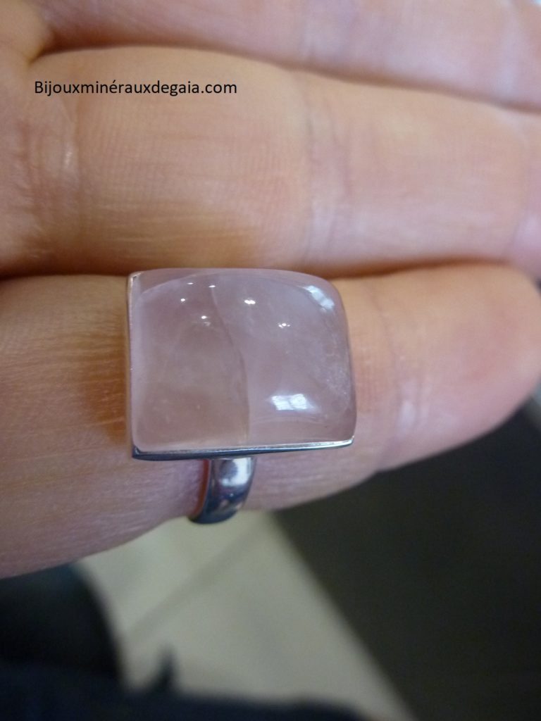 Bague quartz rose monture argent 925 taille 55 1/4 ref 2458