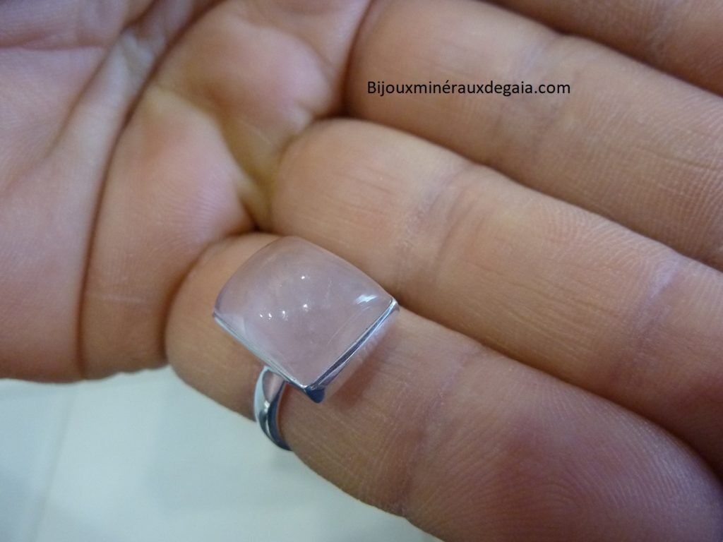 Bague quartz rose monture argent 925 taille 55 1/4 ref 2458