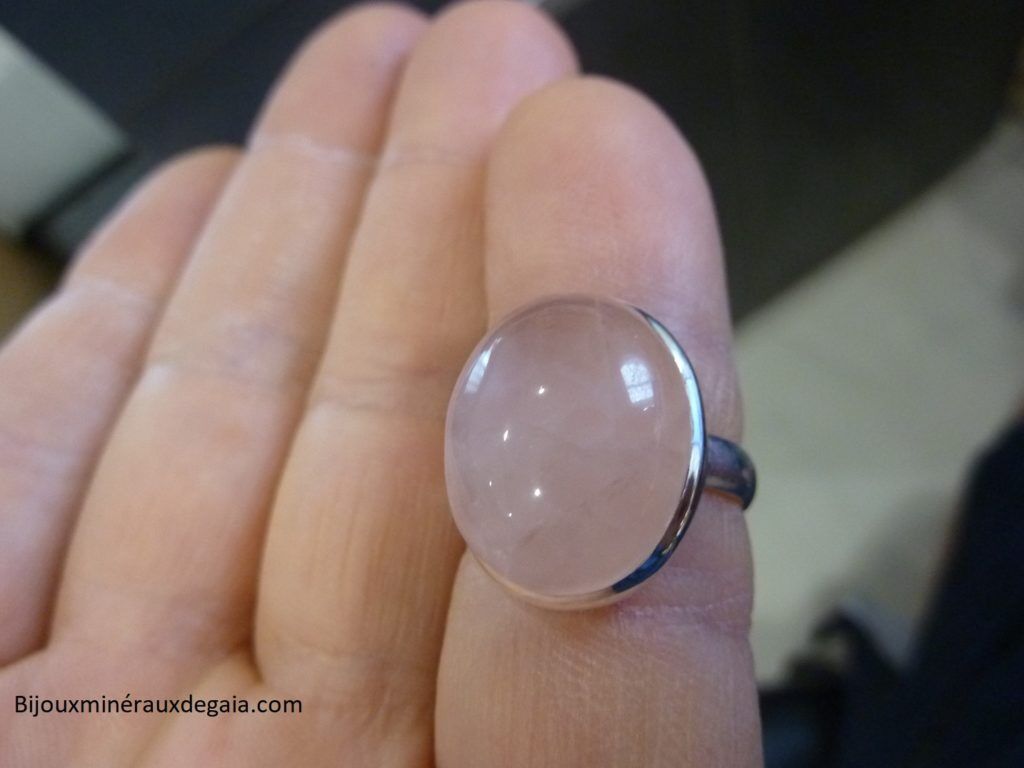 Bague quartz rose monture argent 925 taille 52 3/4 ref 6863