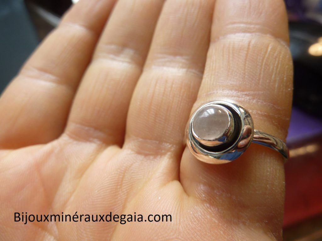 Bague quartz rose monture argent 925 taille 57 3/4 ref 3037