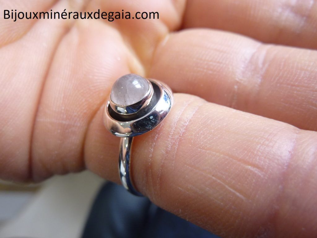 Bague quartz rose monture argent 925 taille 57 3/4 ref 3037
