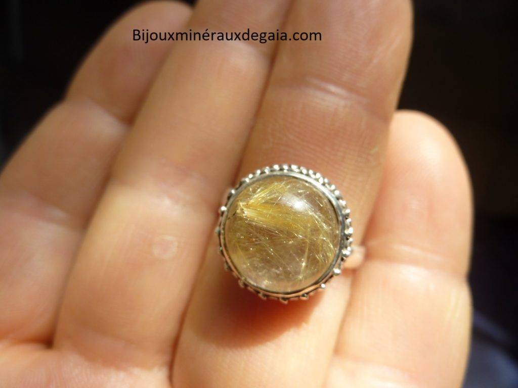 Bague Quartz rutile monture argent 925 taille 58 1/2 Ref 0800
