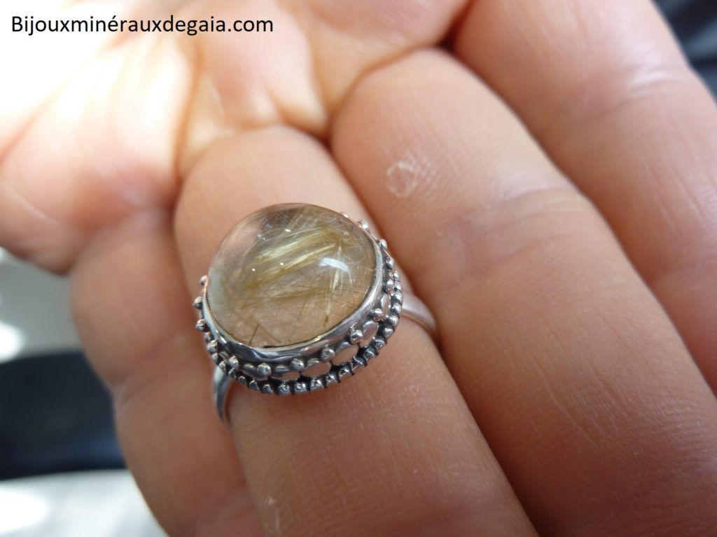Bague Quartz rutile monture argent 925 taille 58 1/2 Ref 0800