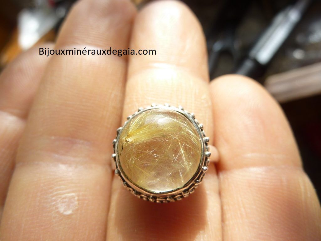 Bague Quartz rutile monture argent 925 taille 58 1/2 Ref 0800