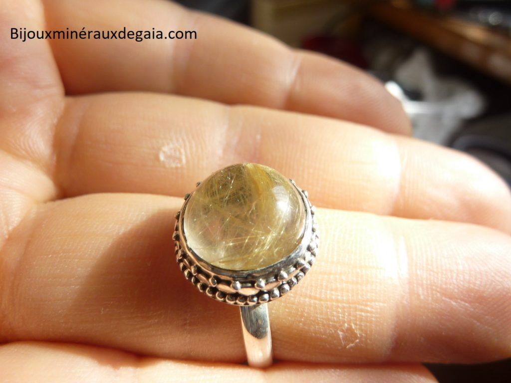 Bague Quartz rutile monture argent 925 taille 58 1/2 Ref 0800