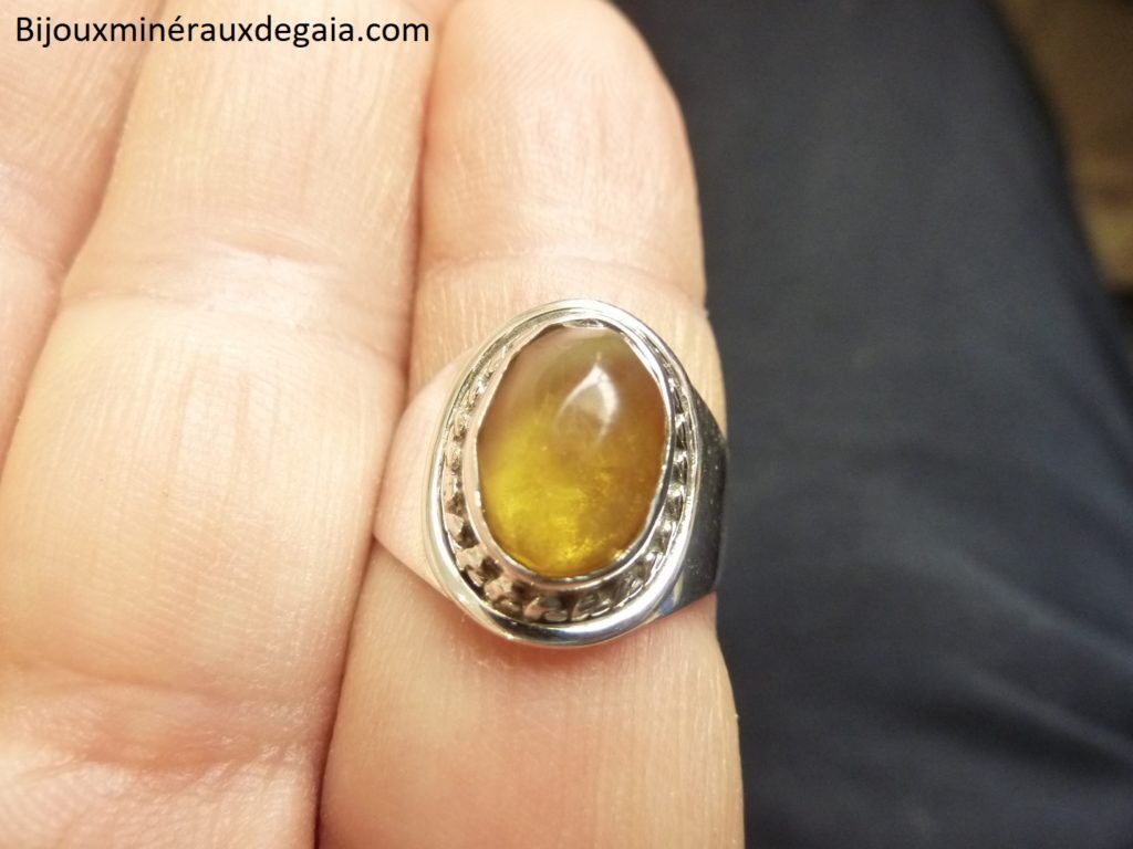 Bague Ambre monture argent 925 taille 56 1/2 ref 6626