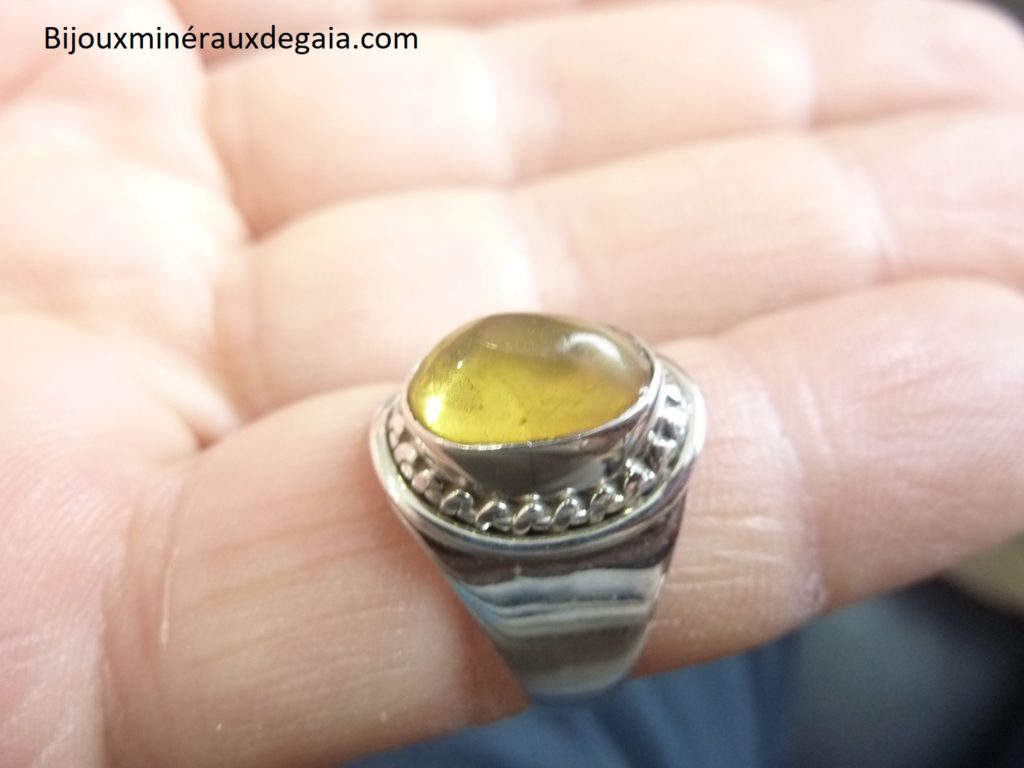 Bague Ambre monture argent 925 taille 56 1/2 ref 6626