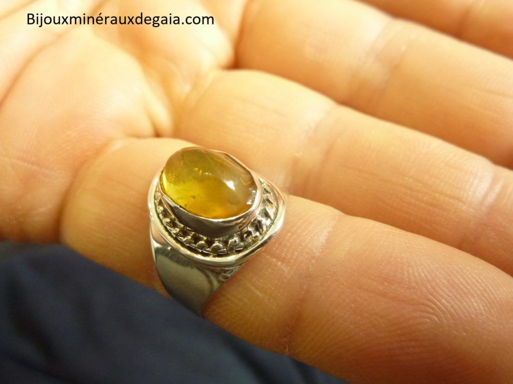 Bague Ambre monture argent 925 taille 56 1/2 ref 6626