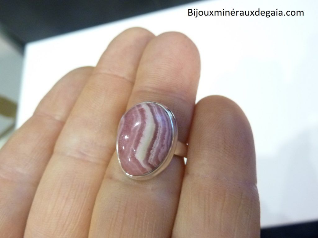 Bague Rhodochrosite Monture argent 925 taille 52 3/4 ref 7368