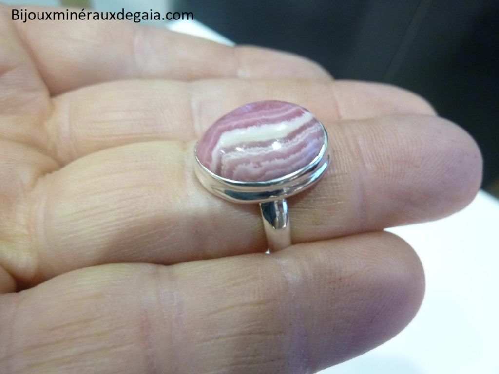 Bague Rhodochrosite Monture argent 925 taille 52 3/4 ref 7368
