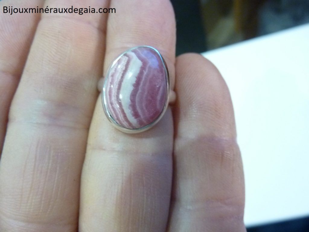 Bague Rhodochrosite Monture argent 925 taille 52 3/4 ref 7368