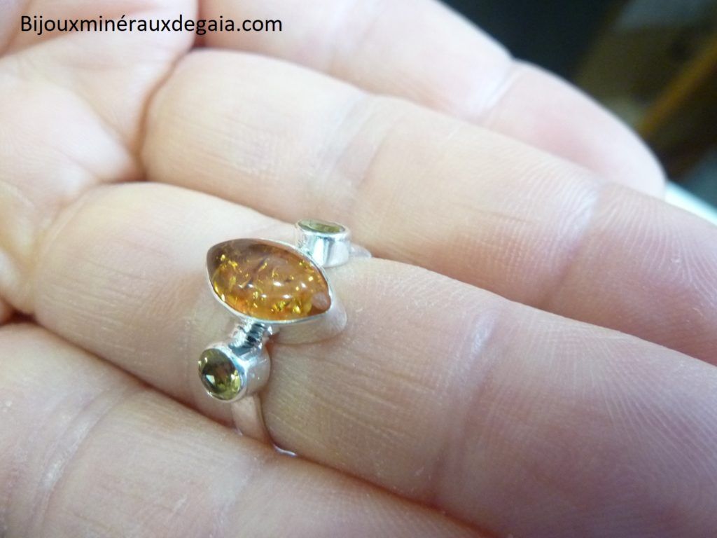 Bague Ambre et citrine monture argent 925 taille 57 3/4 ref 7687