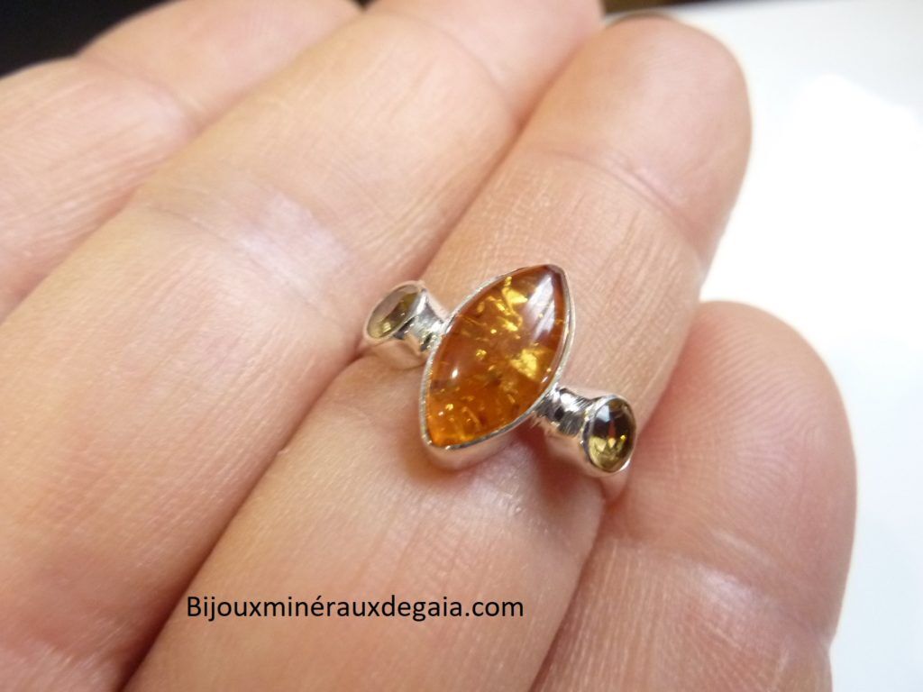 Bague Ambre et citrine monture argent 925 taille 57 3/4 ref 7687