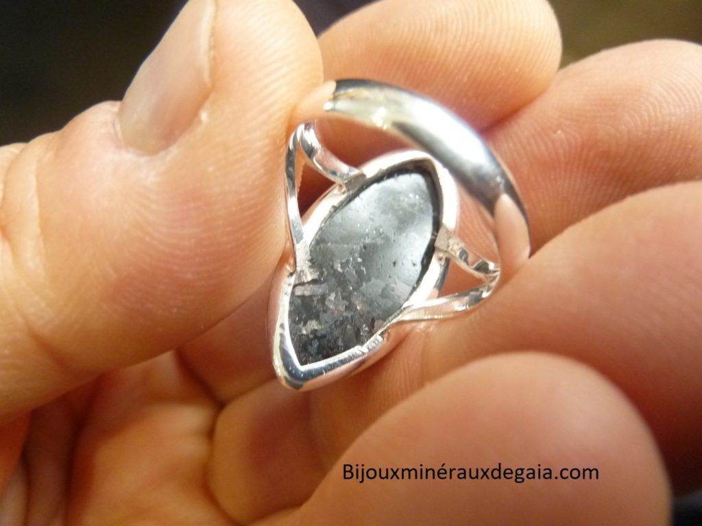 Bague Nuummite monture argent 925 taille 57 3/4 ref 1874