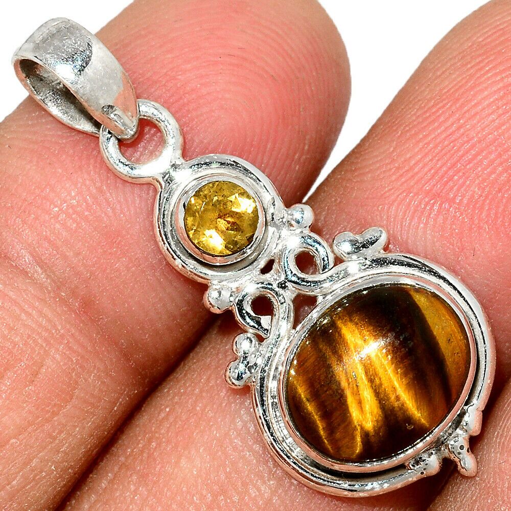 Pendentif citrine-Oeil de tigre Monture argent 925 ref 2501