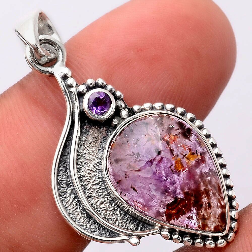 Pendentif Cacoxénite super seven et Améthyste argent 925 très rare Ref 9821