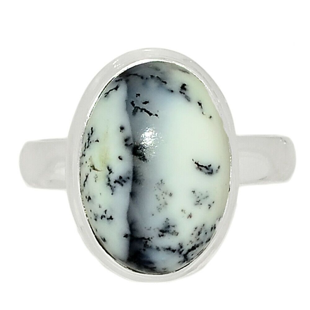 Bague Merlinite opale dentritique Monture argent 925 Taille 54 REF 6458