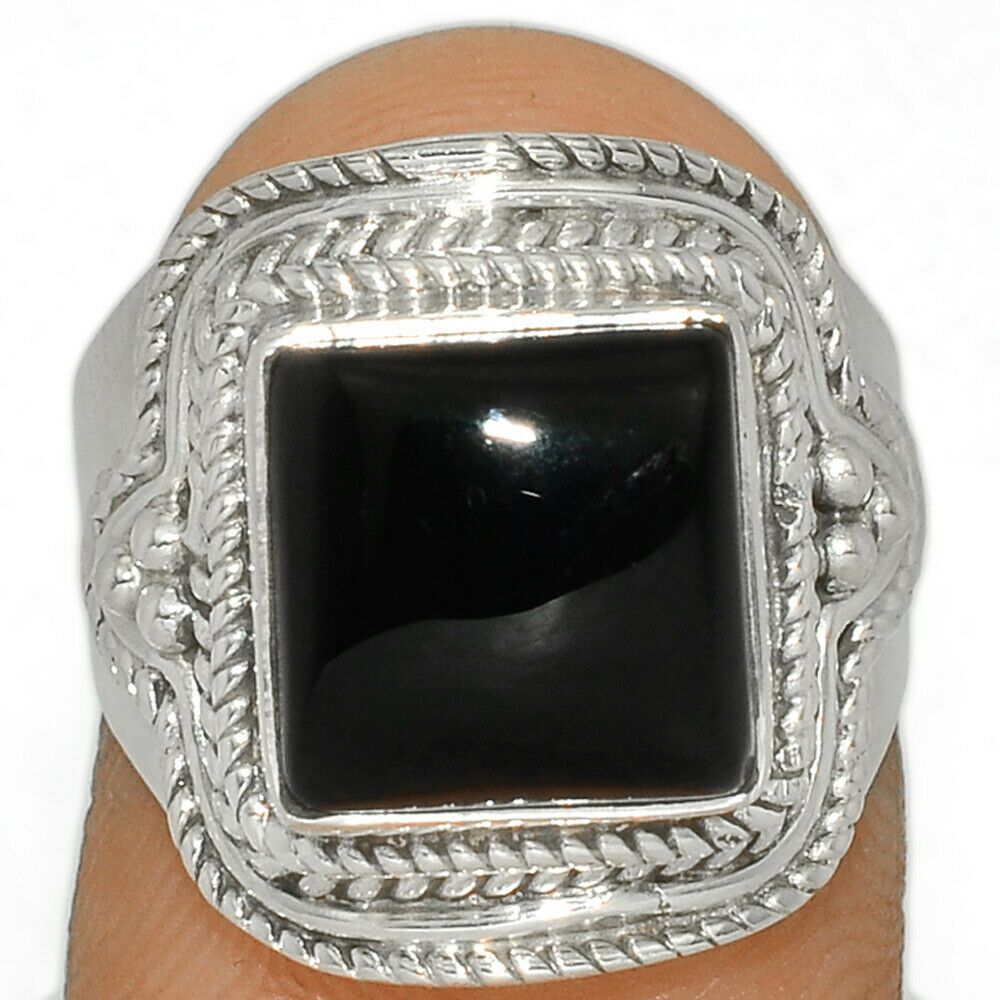 Bague obsidienne noire argent 925 taille 54 ref 6319