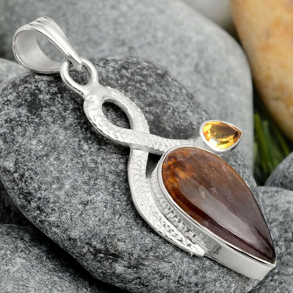 Pendentif Cacoxénite super seven et Citrine argent 925 très rare Ref 8128