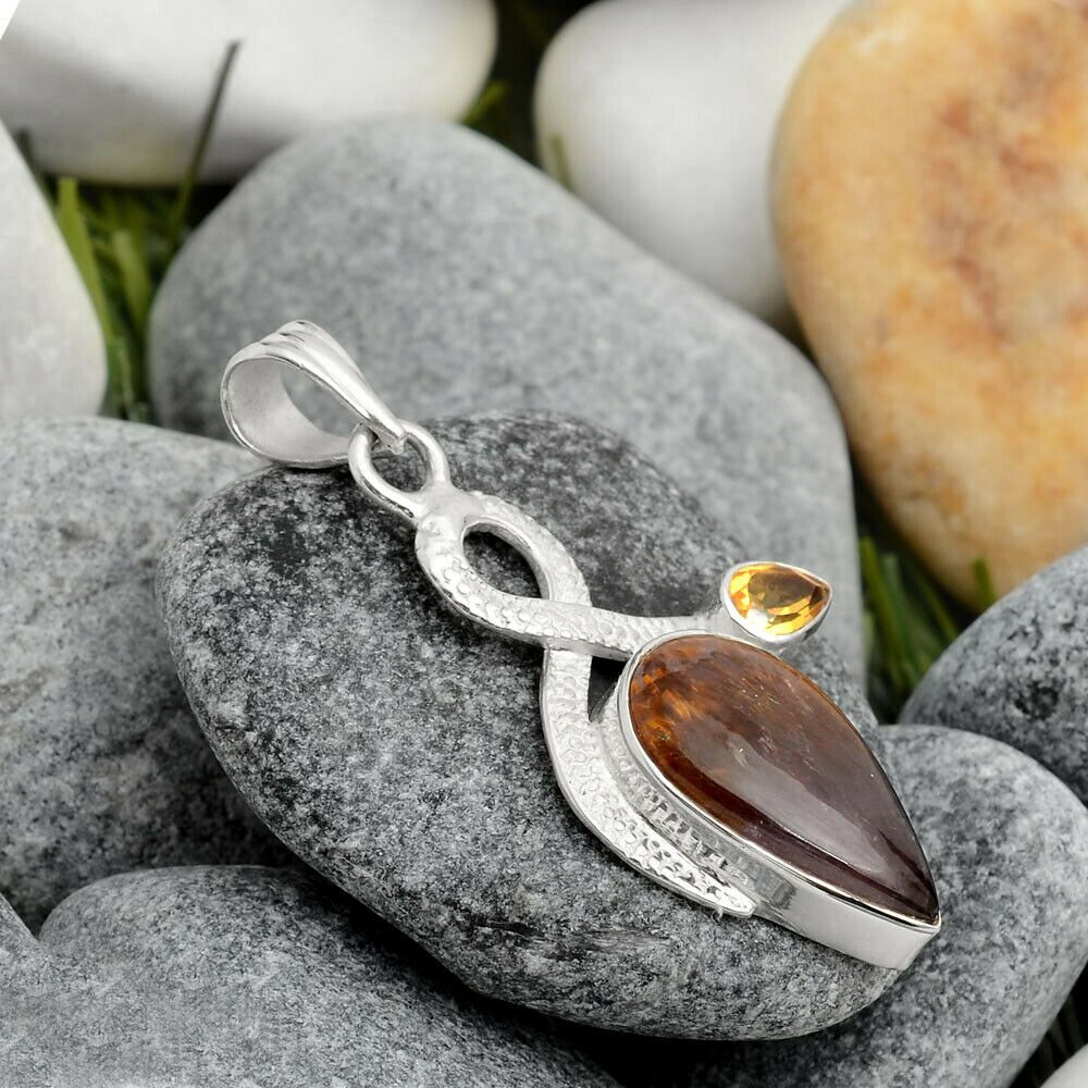 Pendentif Cacoxénite super seven et Citrine argent 925 très rare Ref 8128