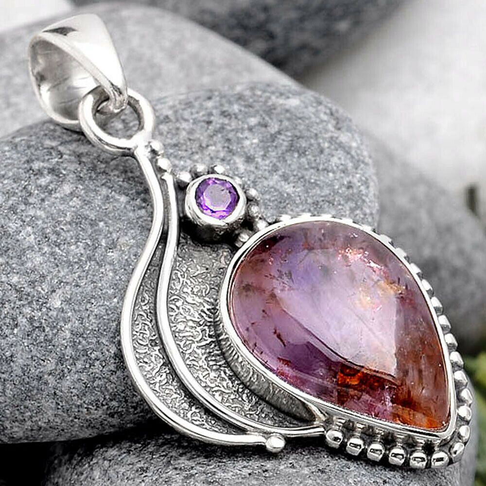 Pendentif Cacoxénite super seven et Améthyste argent 925 très rare Ref 9821