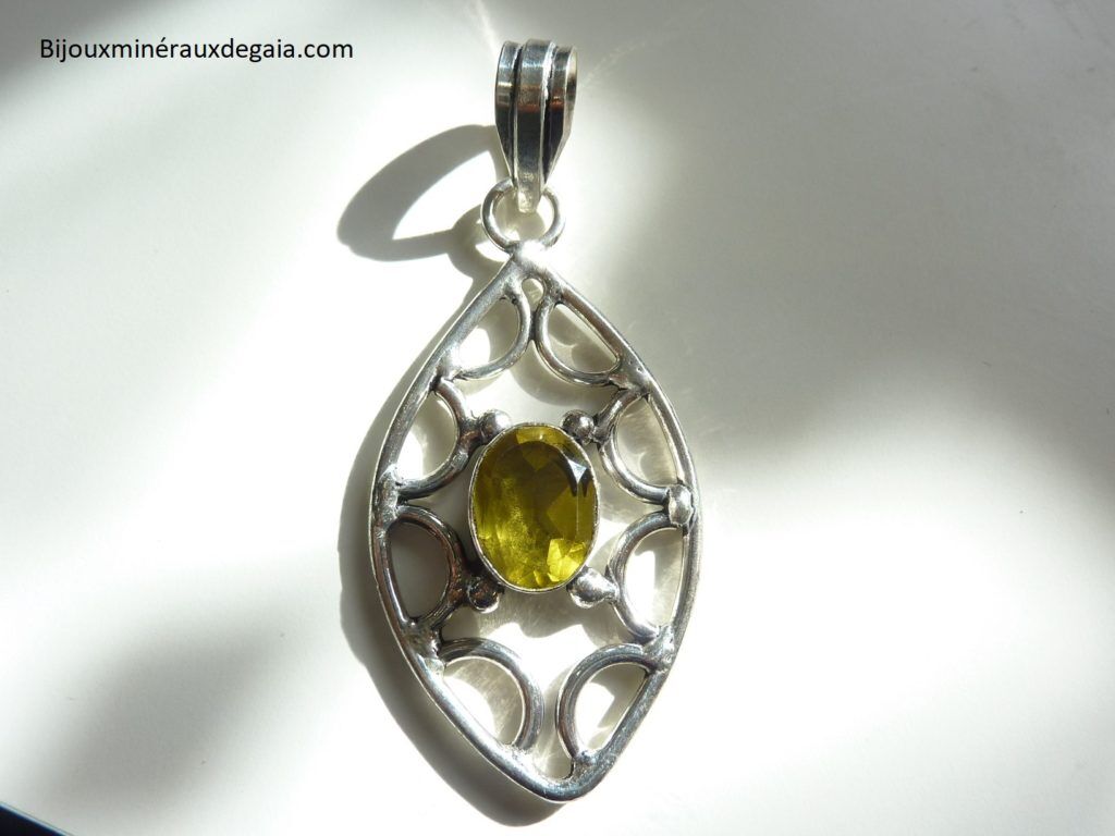 Pendentif citrine monture argent 925 Ref 9118