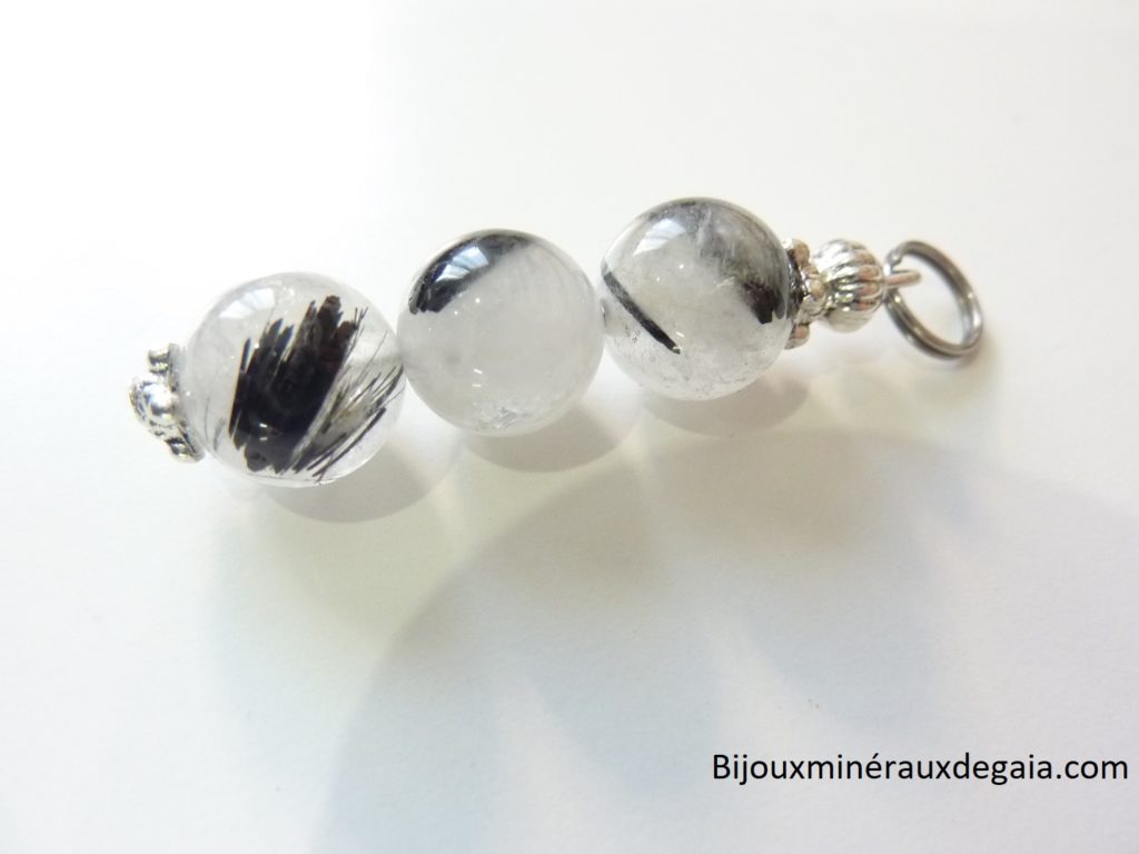 Pendentif Quartz tourmaliné -perles rondes 10 mm