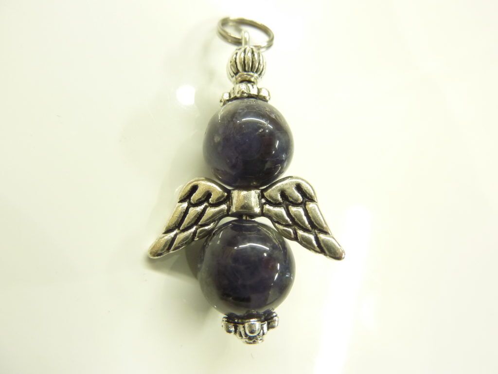 Pendentif Iolite cordiérite ange - Perles rondes 10 mm