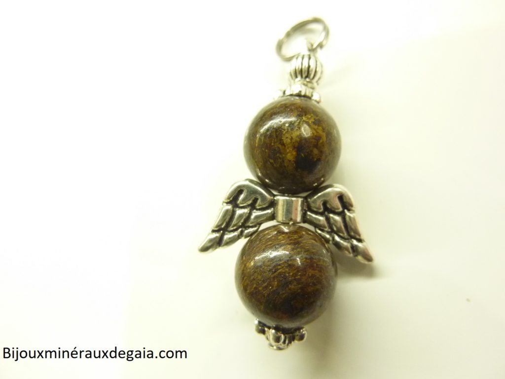 Pendentif Bronzite ange - perles rondes 10 mm