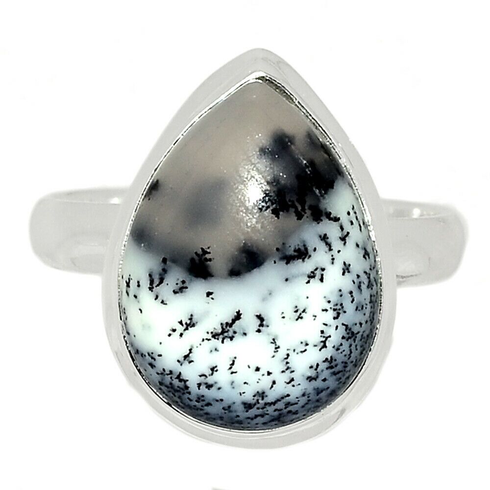 Bague Merlinite opale dentritique Monture argent 925 Taille 58 1/2 REF 7909