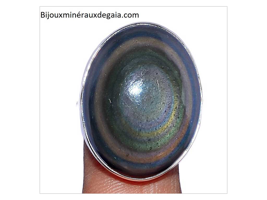 Bague obsidienne oeil celeste argent 925 taille 58 3/4 ref 2900