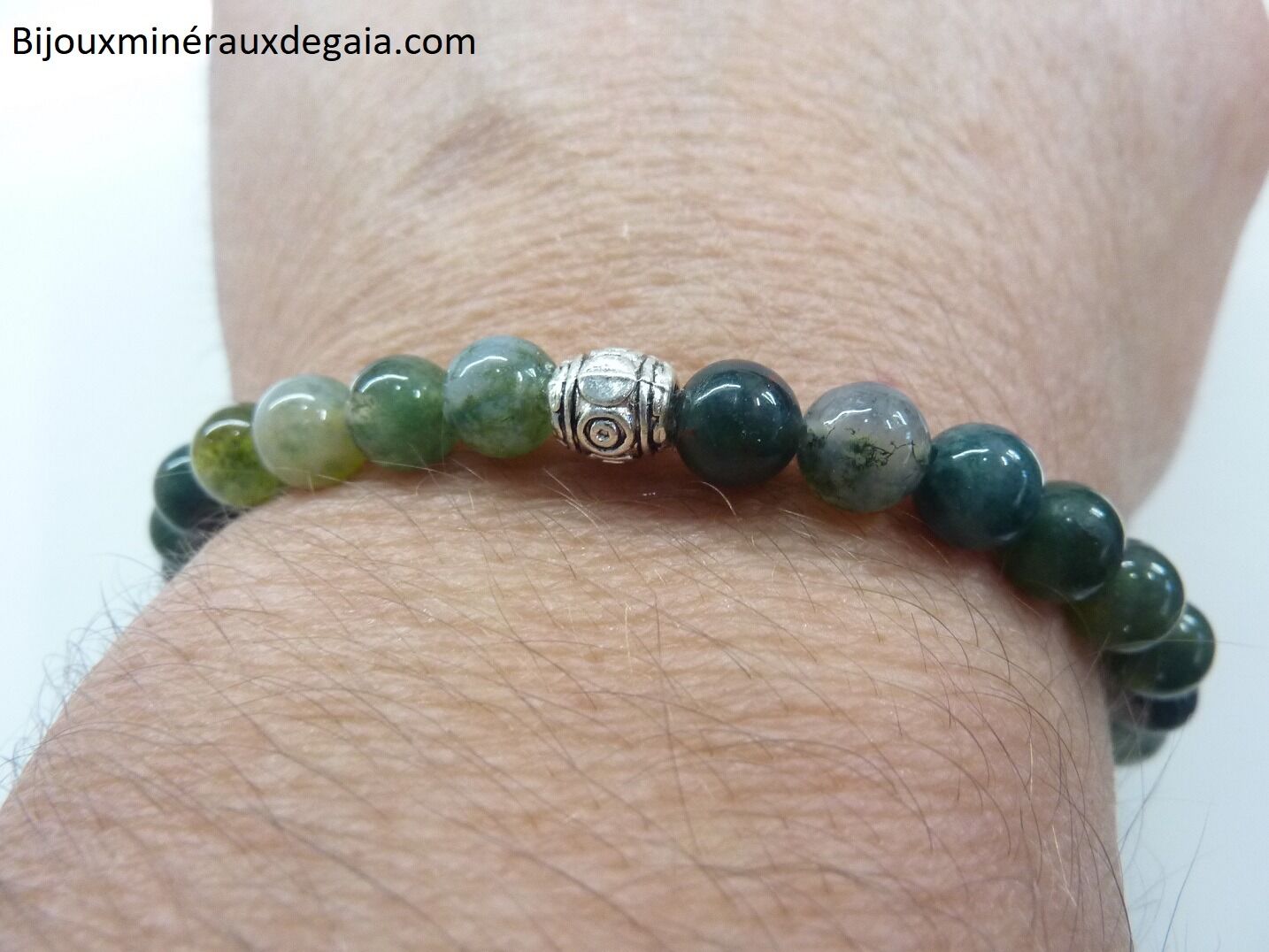 Bracelet agate mousse - Perles rondes 8 mm