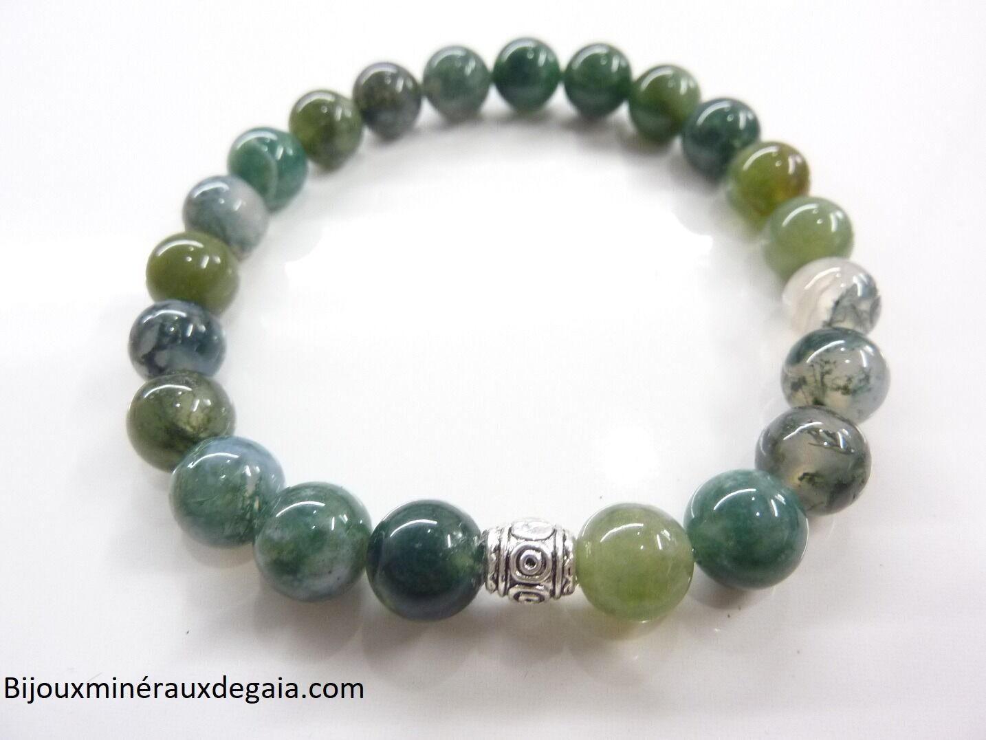 Bracelet agate mousse - Perles rondes 8 mm