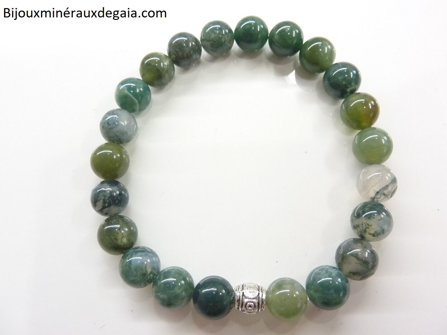 Bracelet agate mousse - Perles rondes 8 mm