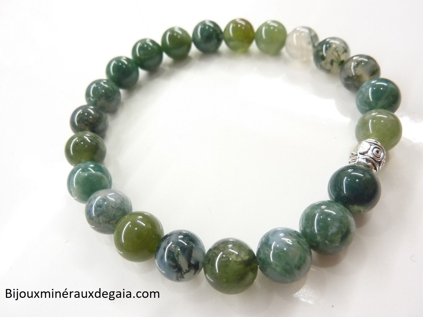 Bracelet agate mousse - Perles rondes 8 mm