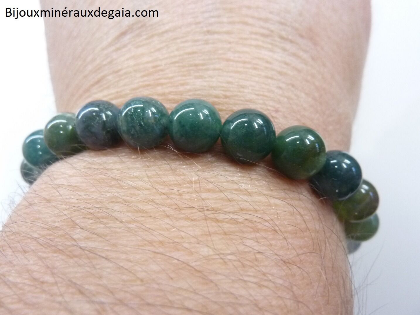 Bracelet agate mousse - Perles rondes 8 mm