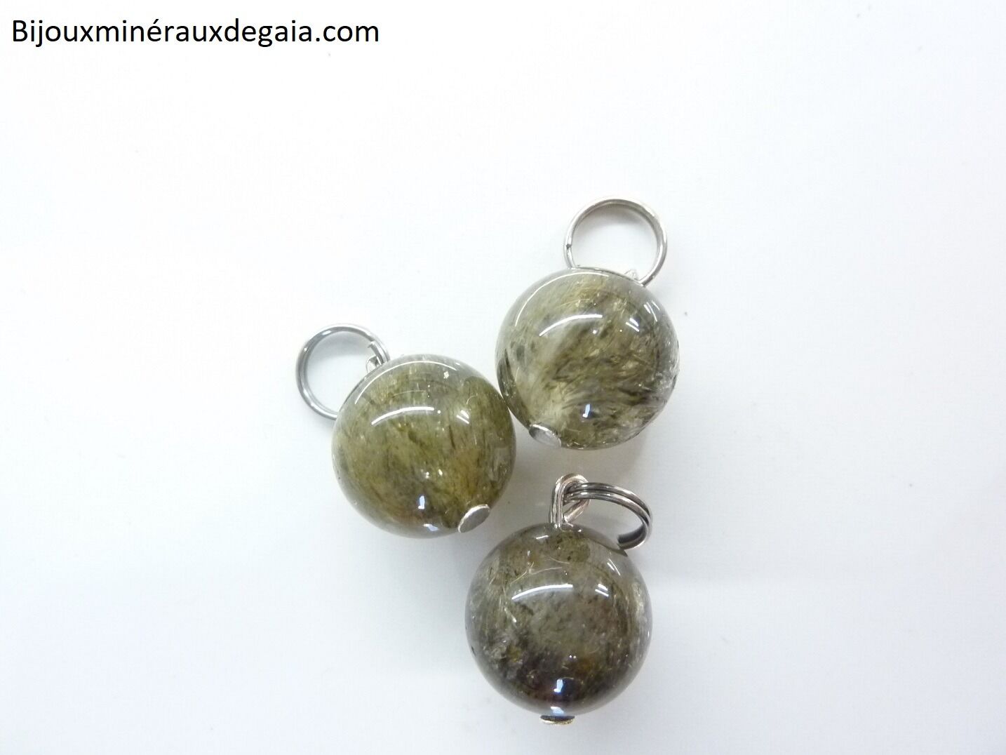 Pendentif quartz tourmaliné verte rare ! Perles rondes 12 mm