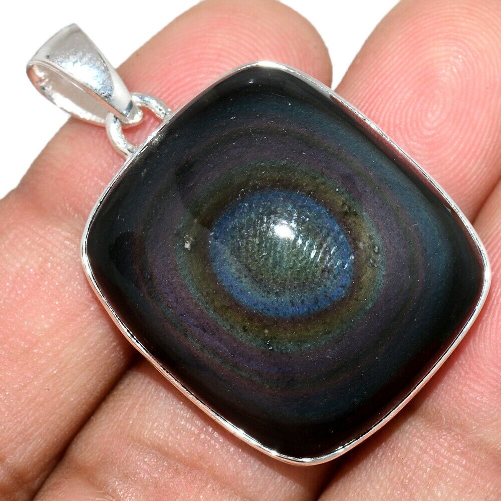 Pendentif Obsidienne oeil céleste monture argent 925 ref 8384