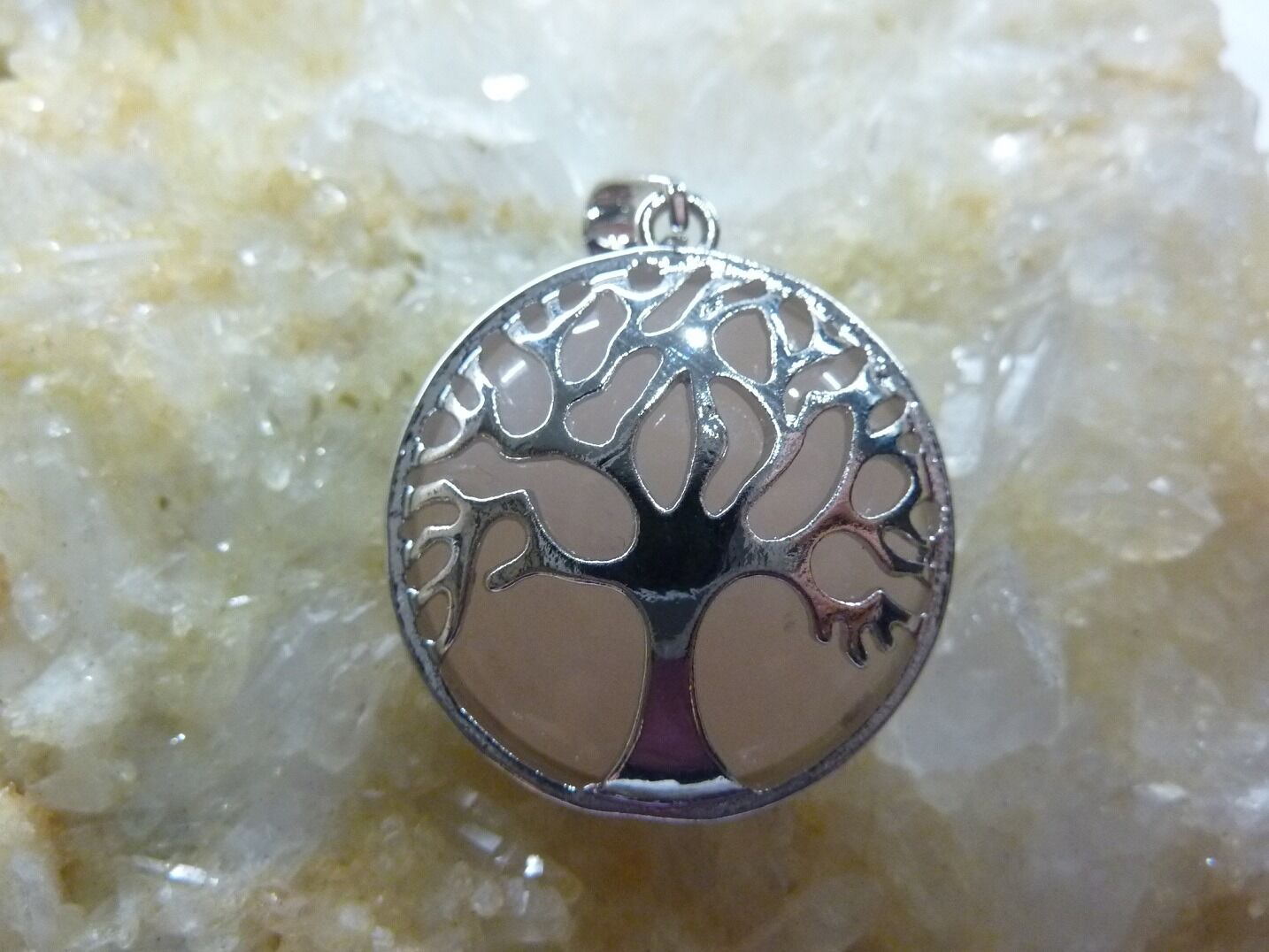Pendentif quartz rose - arbre de vie