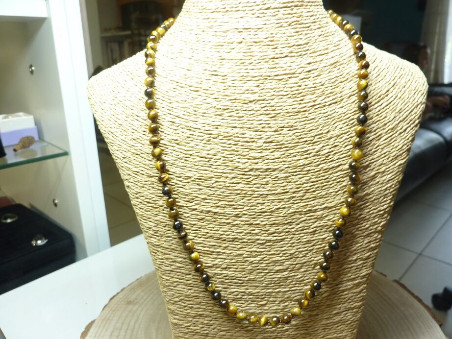 Collier Oeil de tigre - perles rondes 6 mm L 62 cm