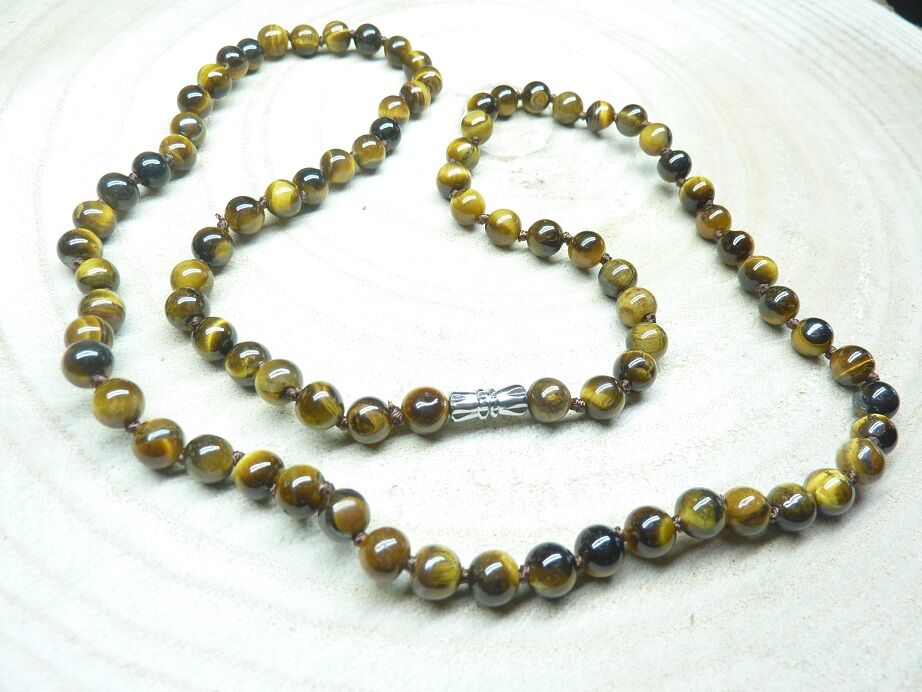 Collier Oeil de tigre - perles rondes 6 mm L 62 cm