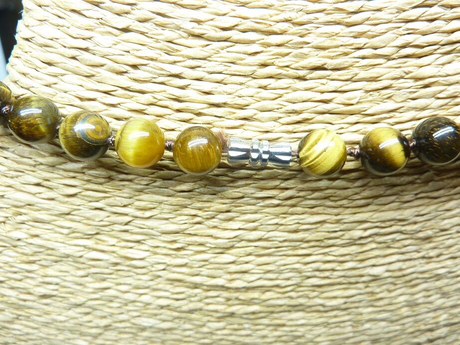 Collier Oeil de tigre - perles rondes 8 mm L 64 cm