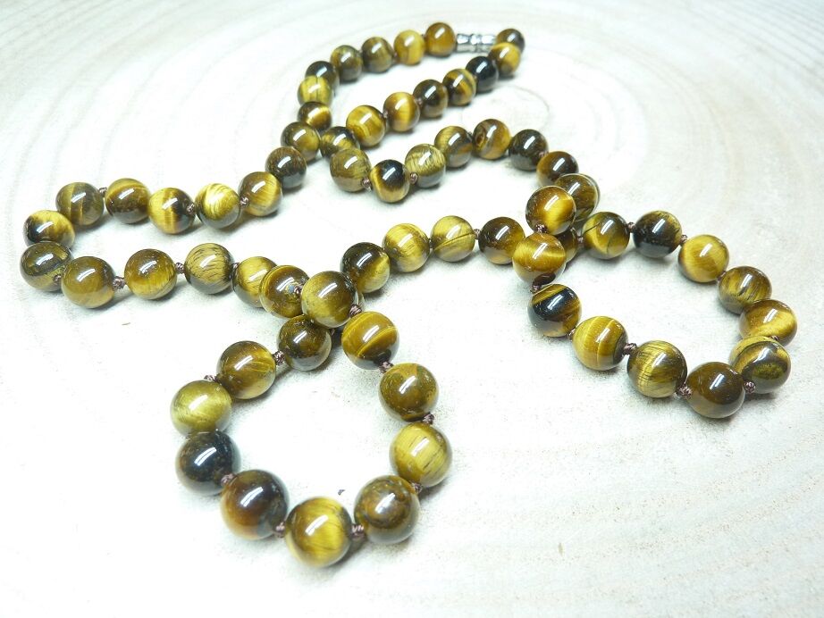 Collier Oeil de tigre - perles rondes 8 mm L 64 cm