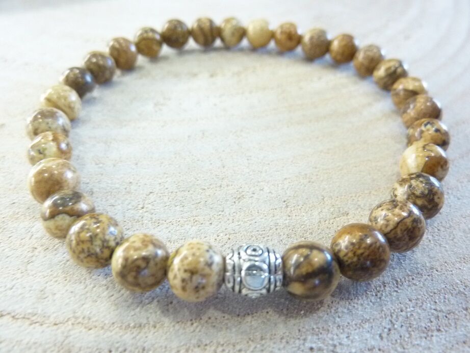 Bracelet Jaspe paysage - Perles rondes 6 mm