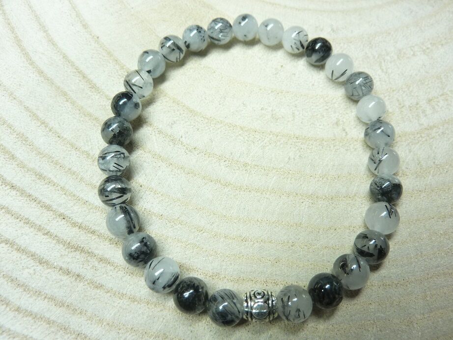 Bracelet Quartz tourmaliné - perles rondes 6 mm