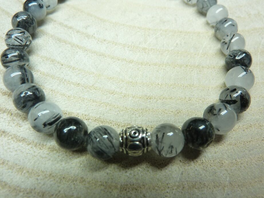 Bracelet Quartz tourmaliné - perles rondes 6 mm